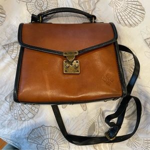 Used condition Patricia Nash Italian leather bag brown with black trim